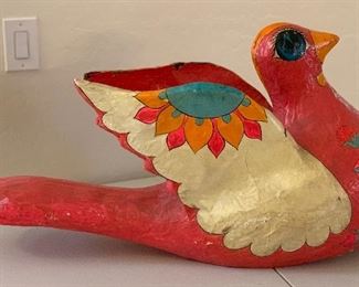 Vintage Mexican Folk Art Paper Mache Bird AS-IS 18x14x36in HxWxD