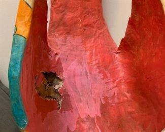 Vintage Mexican Folk Art Paper Mache Bird AS-IS 18x14x36in HxWxD