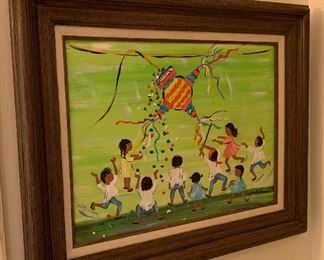 *Original* Art Chabela Elizabeth C. Haas Spilling Piñata Kids Painting 26x32x2in HxWxD