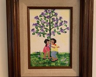 Small *Original* Art Chabela Elizabeth C. Haas Boy/Girl Tree Painting 12x10x1in HxWxD