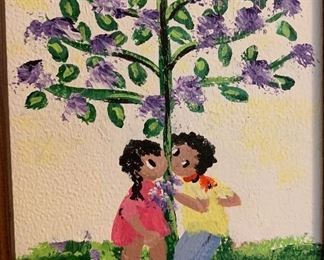 Small *Original* Art Chabela Elizabeth C. Haas Boy/Girl Tree Painting 12x10x1in HxWxD
