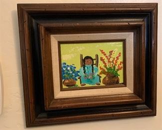 Small *Original* Art Chabela Elizabeth C. Haas Woman on Chair Flowers Painting 12x14x1.5in HxWxD