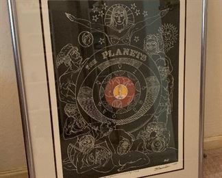 *Signed* Martin Barooshian Etching Planets 33x26x.5in HxWxD