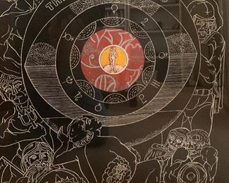 *Signed* Martin Barooshian Etching Planets 33x26x.5in HxWxD