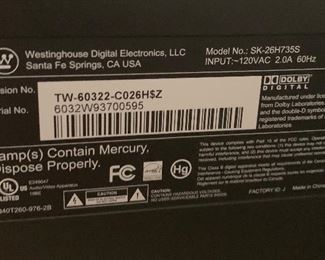 Westinghouse 26in 720p LCD TV SK-26H735S