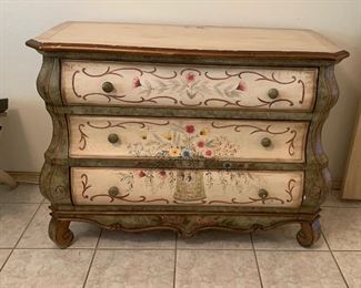 Hand Painted Mexican Bombe Chest Dresser 34x45x20in HxWxD