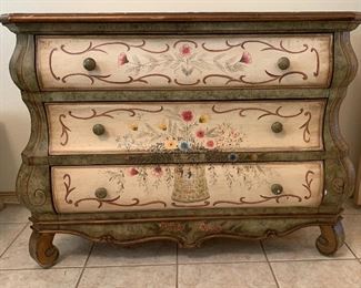 Hand Painted Mexican Bombe Chest Dresser 34x45x20in HxWxD