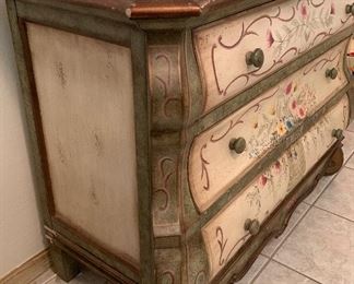Hand Painted Mexican Bombe Chest Dresser 34x45x20in HxWxD