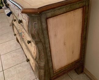 Hand Painted Mexican Bombe Chest Dresser 34x45x20in HxWxD