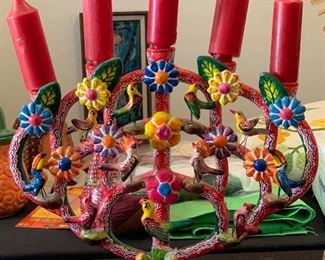Tree of Life Mexican Folk Art Candelabra FLORES FAMILY 12.5x15x4in HxWxD
