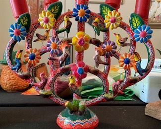 Tree of Life Mexican Folk Art Candelabra FLORES FAMILY 12.5x15x4in HxWxD