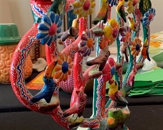 Tree of Life Mexican Folk Art Candelabra FLORES FAMILY 12.5x15x4in HxWxD