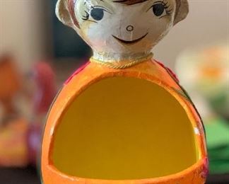 Vintage Mexican De Sela Paper Mache Clown Container 15x8x8in HxWxD