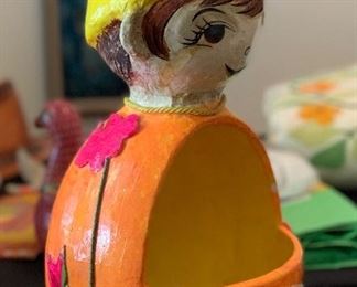 Vintage Mexican De Sela Paper Mache Clown Container 15x8x8in HxWxD