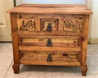 Carved Mexican Rustic Nightstand Single 21x25x17.5in HxWxD