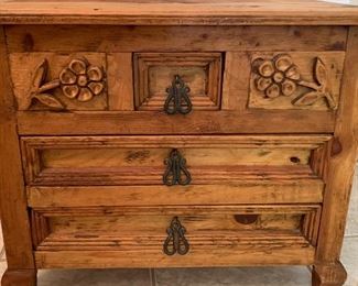 Carved Mexican Rustic Nightstand Single 21x25x17.5in HxWxD