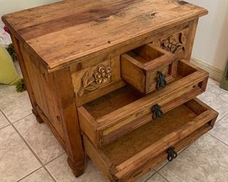 Carved Mexican Rustic Nightstand Single 21x25x17.5in HxWxD