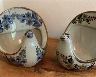 2pc El Palomar Mexico Folk Art Ceramic Birds Pair 7.5x9x9in