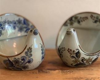2pc El Palomar Mexico Folk Art Ceramic Birds Pair 7.5x9x9in
