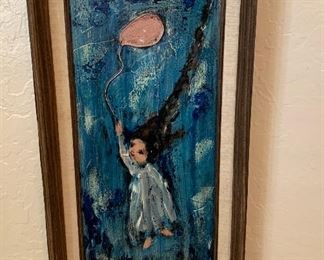 *Original* Vintage Art Girl w/ Balloon 21x11x2in HxWxD