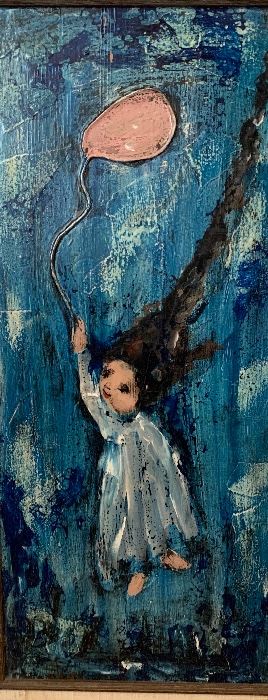*Original* Vintage Art Girl w/ Balloon 21x11x2in HxWxD
