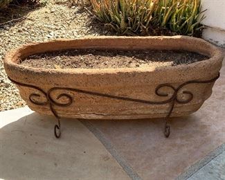 Adobe & Metal Rustic Planter 10 x 28 x 12 HxWxD