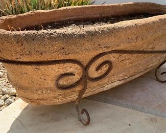 Adobe & Metal Rustic Planter 10 x 28 x 12 HxWxD