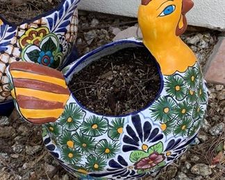 Talavera Mexican Bird Chicken Planter 12 x 9 x 12 HxWxD