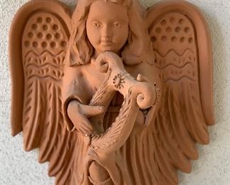 Pottery Cherub Wall mount 15 x 13 x 6 HxWxD