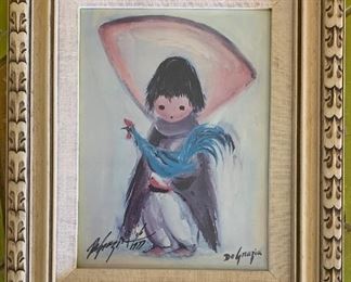 *Signed* DeGrazia Print Boy with Rooster 18x15x.5in HxWxD