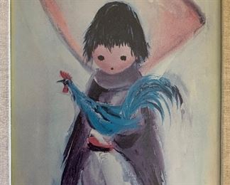 *Signed* DeGrazia Print Boy with Rooster 18x15x.5in HxWxD