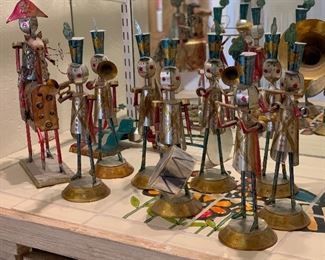 10pc Vintage Tin Soldier/Marching Band Mexican Folk Art 15in H