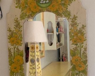 Hammered Tin & Wood Mexican Folk Art Mirror 47x29.5x1in HxWxD