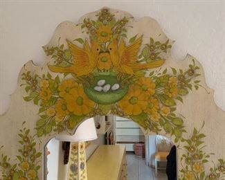 Hammered Tin & Wood Mexican Folk Art Mirror 47x29.5x1in HxWxD