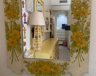 Hammered Tin & Wood Mexican Folk Art Mirror 47x29.5x1in HxWxD