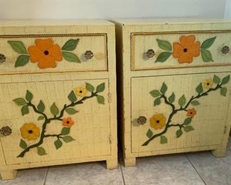 2pc 1960s Jeanne Valentine Mexican MCM Nightstands PAIR 25x20x19in HxWxD