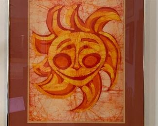 Vintage Batik Art Sun Signed Dillon 36x28x1.5in HxWxD