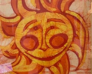 Vintage Batik Art Sun Signed Dillon 36x28x1.5in HxWxD