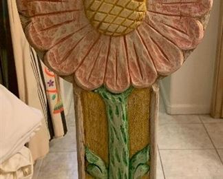 Mexican Folk Art Carved Wood Daisy Chair 48x13x16in HxWxD