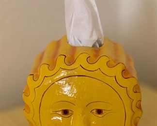 Vintage Paper Mache Sun Tissue Dispenser Mexican Folk Art