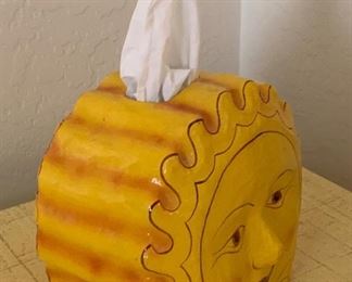 Vintage Paper Mache Sun Tissue Dispenser Mexican Folk Art