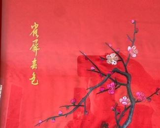 Vintage Chinese Silk Embroidery Peacock Framed	23x16x1.5in	HxWxD