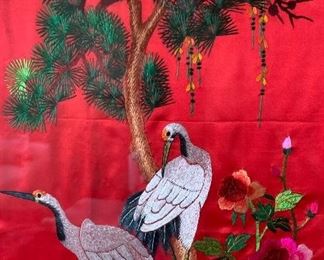 Vintage Chinese Silk Embroidery Herons Framed	23x16x1.5in	HxWxD