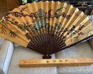 5ft Chinese Hand Painted Decorative Wall Fan	60in w x 35in long	
