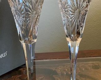 Waterford Crystal 2000 Toasting Flute Pair glasses Health	9.25in H	