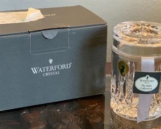 Waterford  Crystal Lismore Cotton Swab Container	4in H x 3in Diameter	