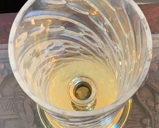 Waterford Crystal & Brass Wyndham Hurricane Candle Holder John Connolly Signed	10.5in H x 5.5in Diameter (at base)	HxWxD
