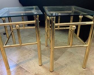 2 Gold Frame Glass Top End Tables	24x18x24in	HxWxD