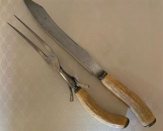 Antique Landers Frary & Clark Carving Set Stag Handle		