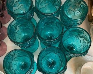 8pc Fenton Wild Rose Madonna inn Turquoise Goblets Glasses	6.75in H	